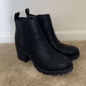 Black block heel booties
